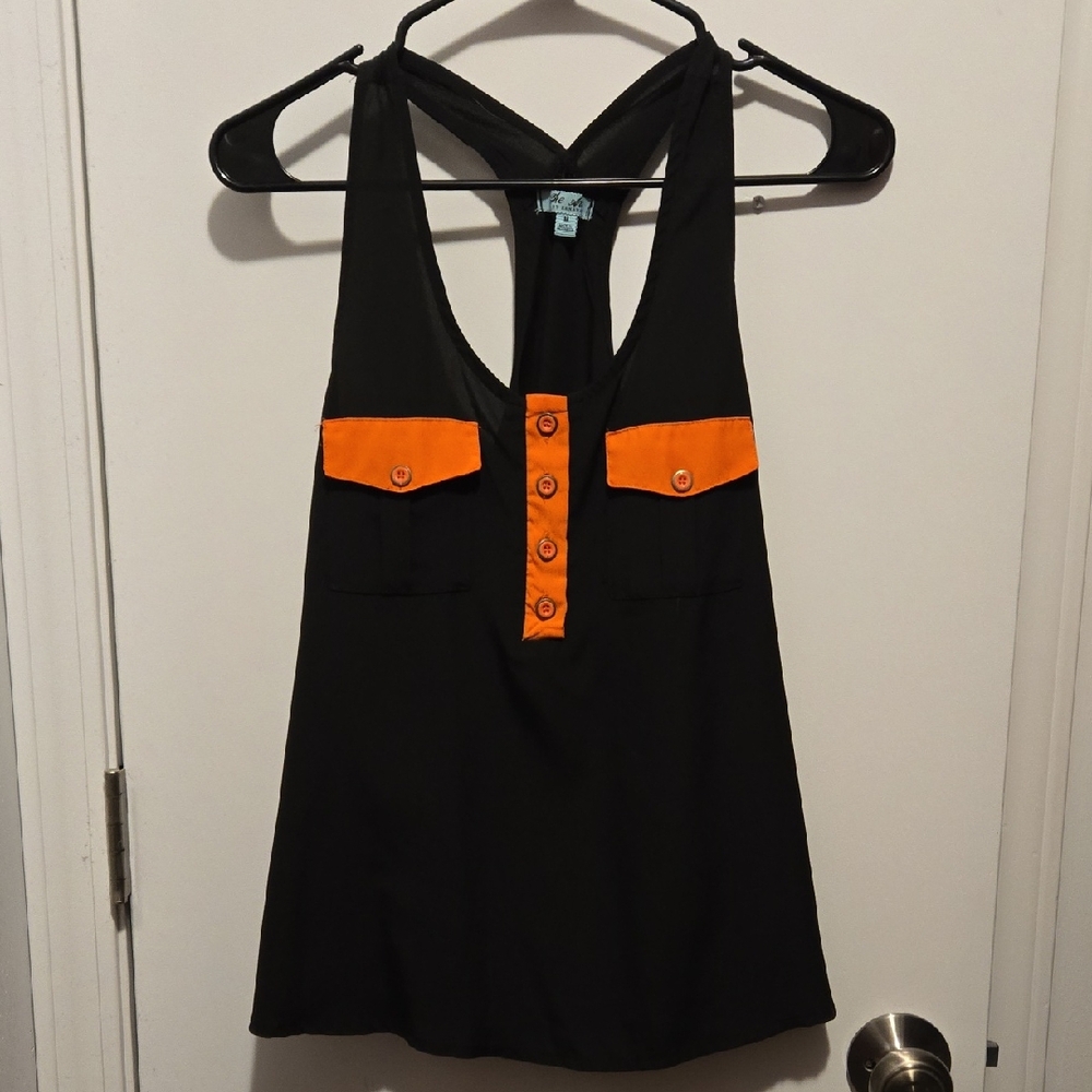 Zenana Outfitters Black Tank Top with Orange Accents
